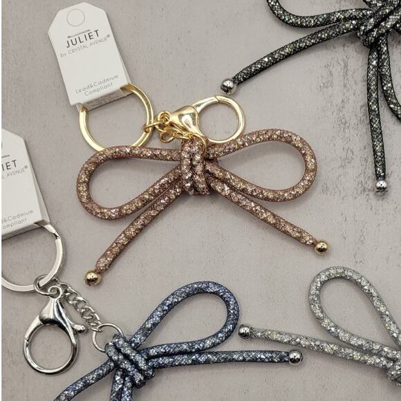 Rose Gold Mesh Coquette Bow Keychain Bag Charm - Picture 1 of 2